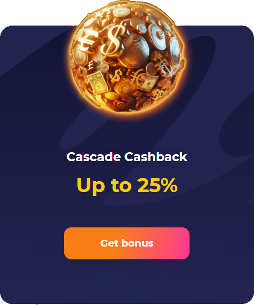 Cascade Cashback bonus form with planet on CosmicSlot casino